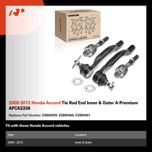2008-2012 Honda Accord Tie Rod End Inner & Outer A-Premium APCA2338