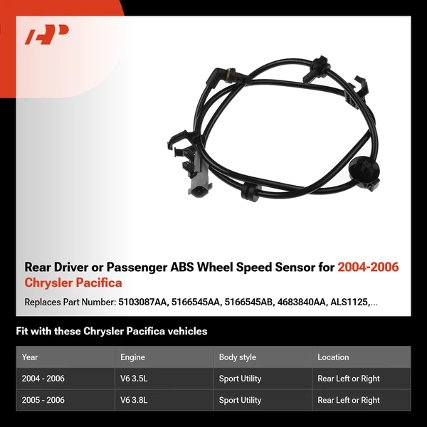 Rear Driver or Passenger ABS Wheel Speed Sensor for 2004-2006 Chrysler Pacifica
