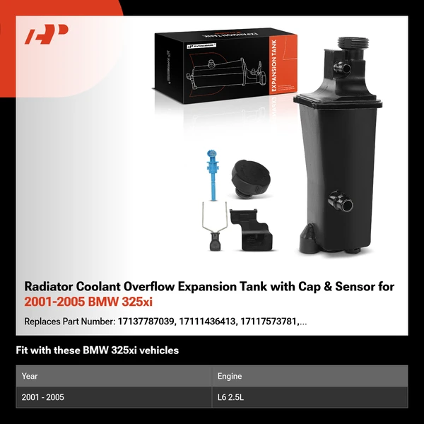 Radiator Coolant Overflow Expansion Tank with Cap & Sensor for 2001-2005 BMW 325xi