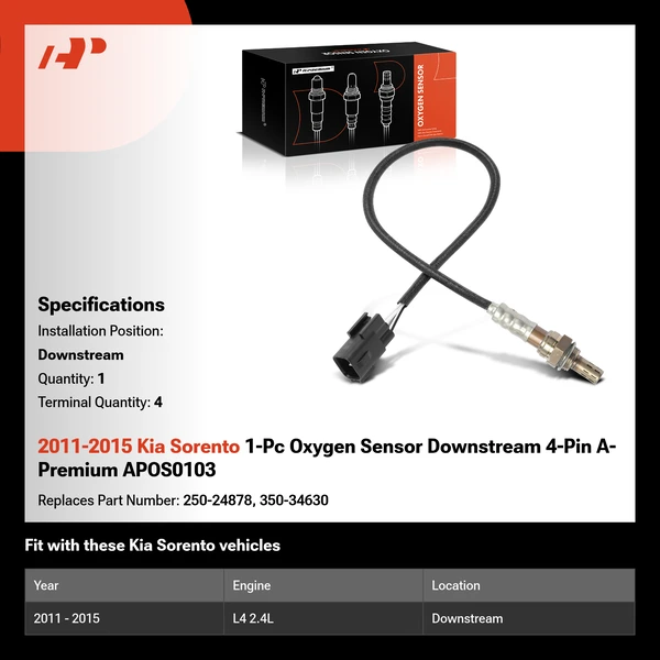 2011-2015 Kia Sorento 1-Pc Oxygen Sensor Downstream 4-Pin A-Premium APOS0103