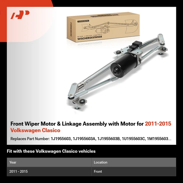 Front Wiper Motor & Linkage Assembly with Motor for 2011-2015 Volkswagen Clasico