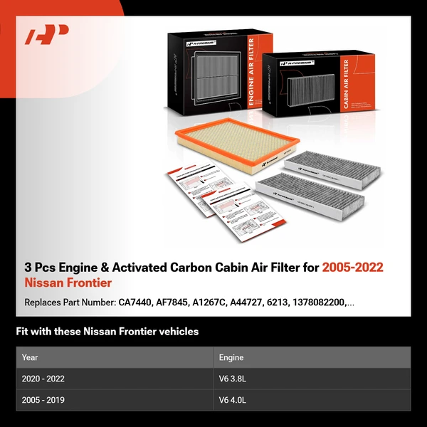 3 Pcs Engine & Activated Carbon Cabin Air Filter for 2005-2022 Nissan Frontier