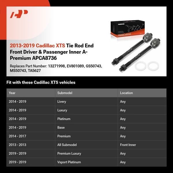 2013-2019 Cadillac XTS Tie Rod End Front Driver & Passenger Inner A-Premium APCA8736