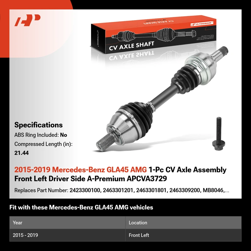 2015-2019 Mercedes-Benz GLA45 AMG 1-Pc CV Axle Assembly Front Left Driver Side A-Premium APCVA3729