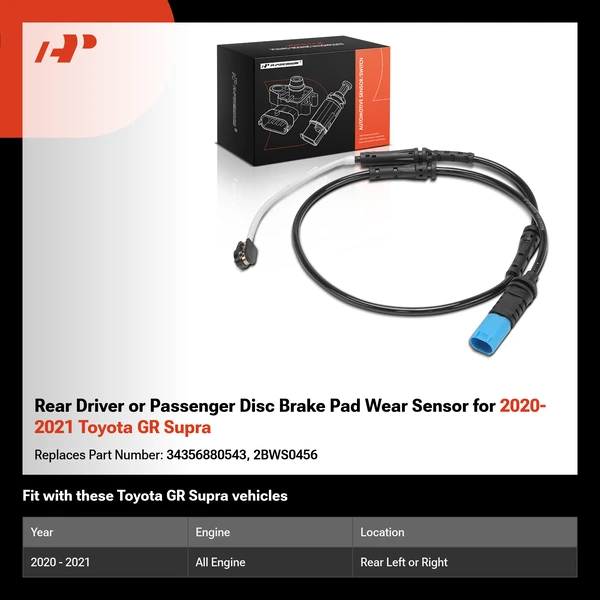 Rear Driver or Passenger Disc Brake Pad Wear Sensor for 2020-2021 Toyota GR Supra