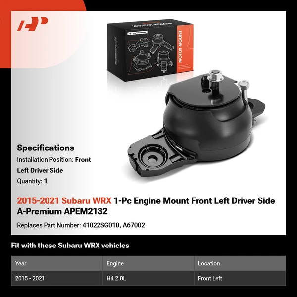 2015-2021 Subaru WRX 1-Pc Engine Mount Front Left Driver Side A-Premium APEM2132