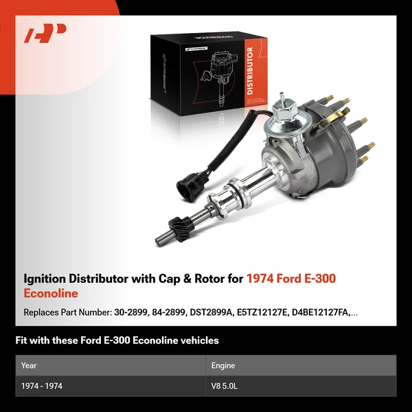 Ignition Distributor with Cap & Rotor for 1974 Ford E-300 Econoline