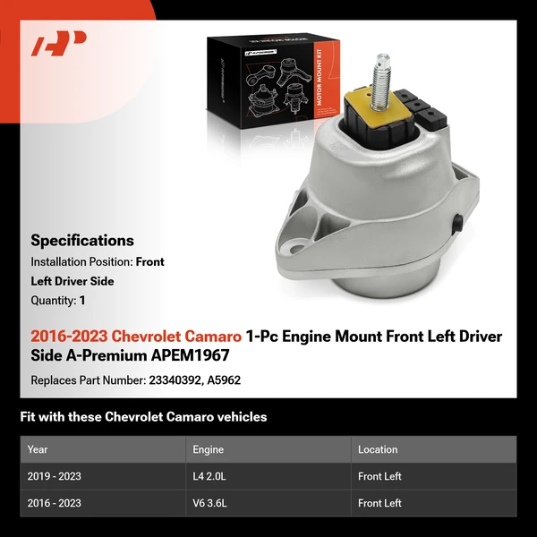 2016-2023 Chevrolet Camaro 1-Pc Engine Mount Front Left Driver Side A-Premium APEM1967
