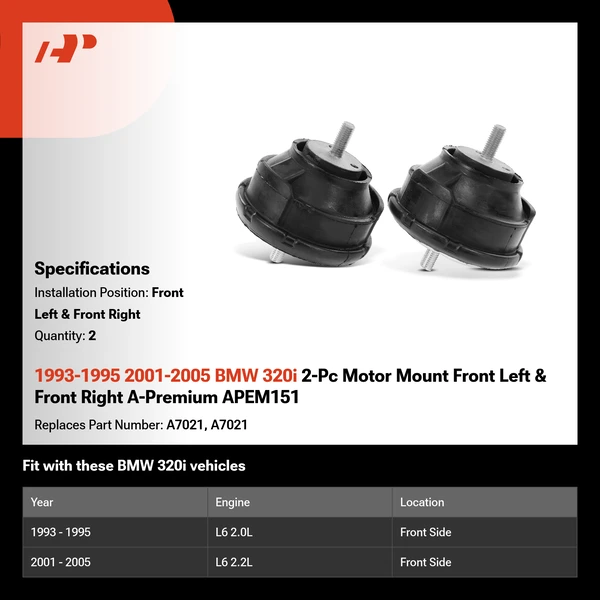 1993-1995 2001-2005 BMW 320i 2-Pc Motor Mount Front Left & Front Right A-Premium APEM151