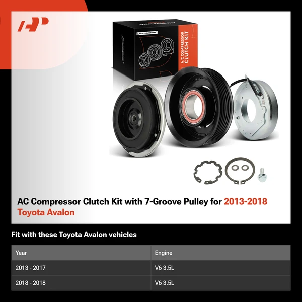 AC Compressor Clutch Kit with 7-Groove Pulley for 2013-2018 Toyota Avalon
