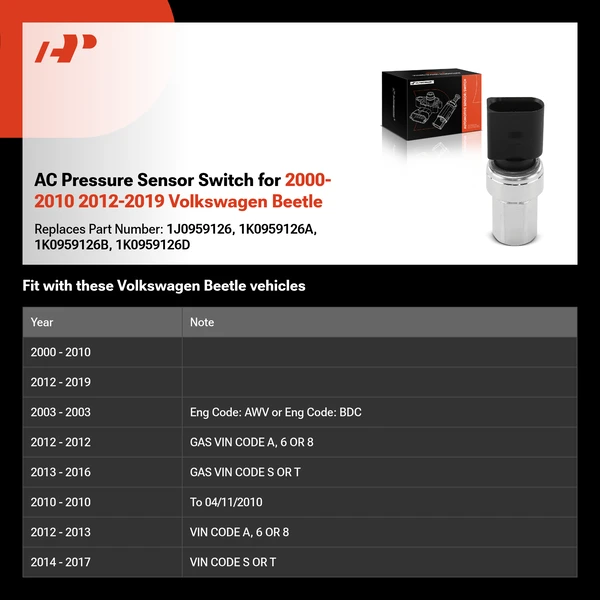 AC Pressure Sensor Switch for 2000-2010 2012-2019 Volkswagen Beetle