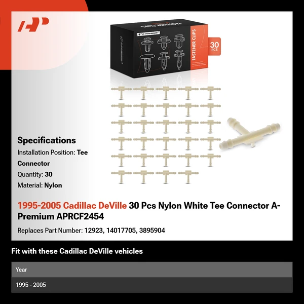 1995-2005 Cadillac DeVille 30 Pcs Nylon White Tee Connector A-Premium APRCF2454