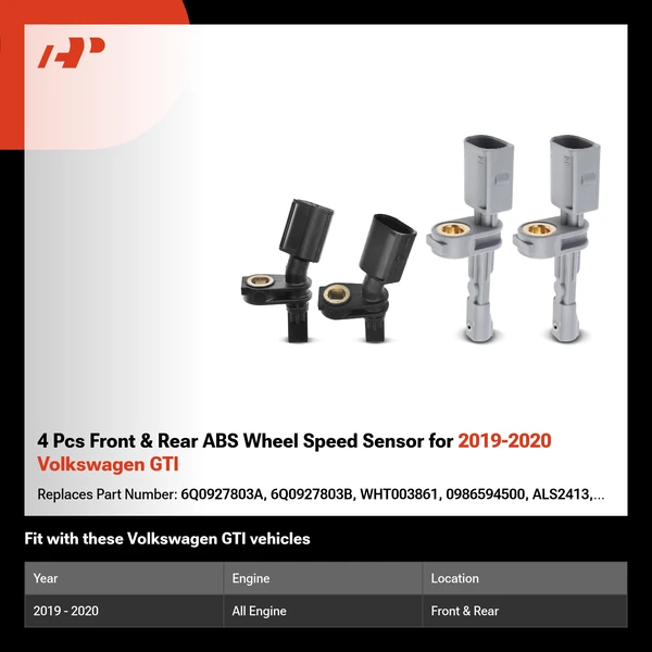 4 Pcs Front & Rear ABS Wheel Speed Sensor for 2019-2020 Volkswagen GTI