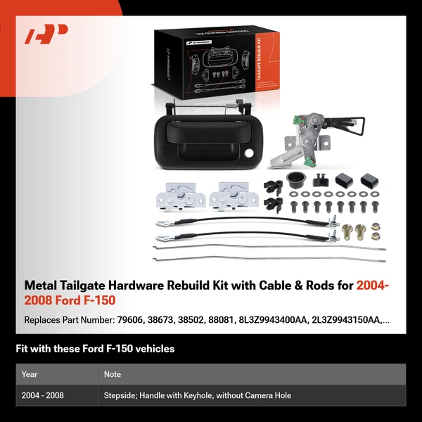 Metal Tailgate Hardware Rebuild Kit with Cable & Rods for 2004-2008 Ford F-150