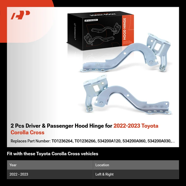 2 Pcs Driver & Passenger Hood Hinge for 2022-2023 Toyota Corolla Cross