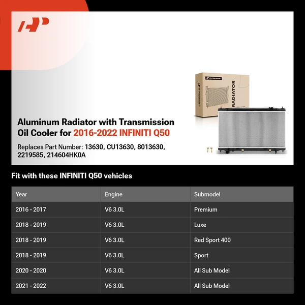 Aluminum Radiator with Transmission Oil Cooler for 2016-2022 INFINITI Q50