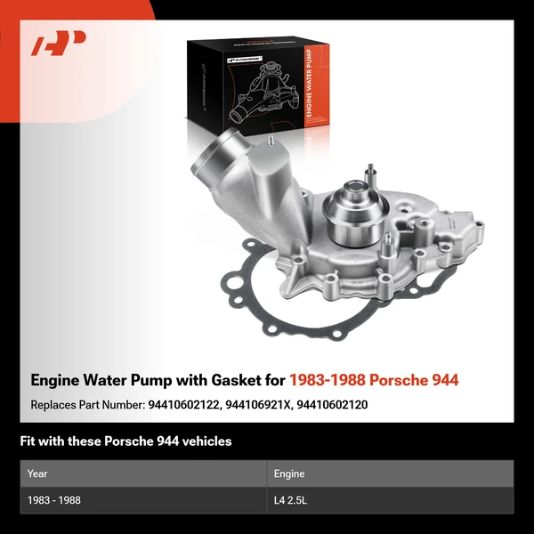 Engine Water Pump with Gasket for 1983-1988 Porsche 944