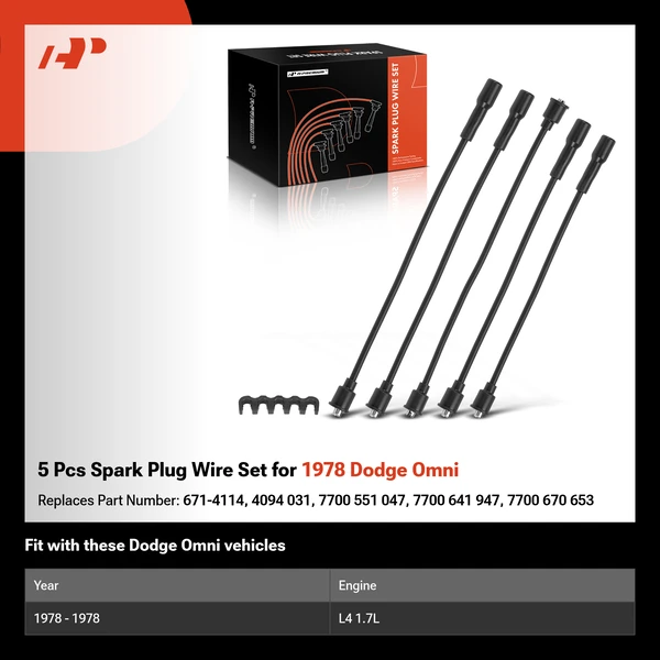 5 Pcs Spark Plug Wire Set for 1978 Dodge Omni