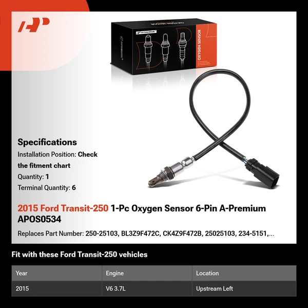 2015 Ford Transit-250 1-Pc Oxygen Sensor 6-Pin A-Premium APOS0534
