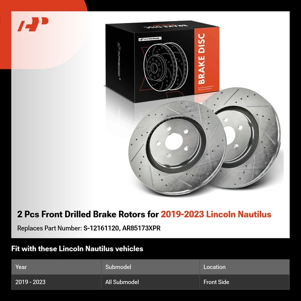 2 Pcs Front Drilled Brake Rotors for 2019-2023 Lincoln Nautilus