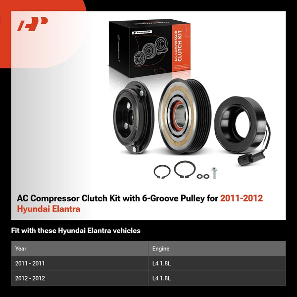 AC Compressor Clutch Kit with 6-Groove Pulley for 2011-2012 Hyundai Elantra