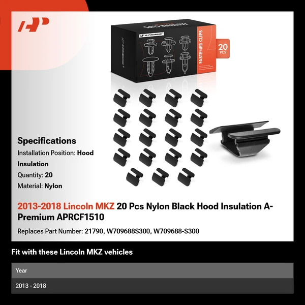 2013-2018 Lincoln MKZ 20 Pcs Nylon Black Hood Insulation A-Premium APRCF1510