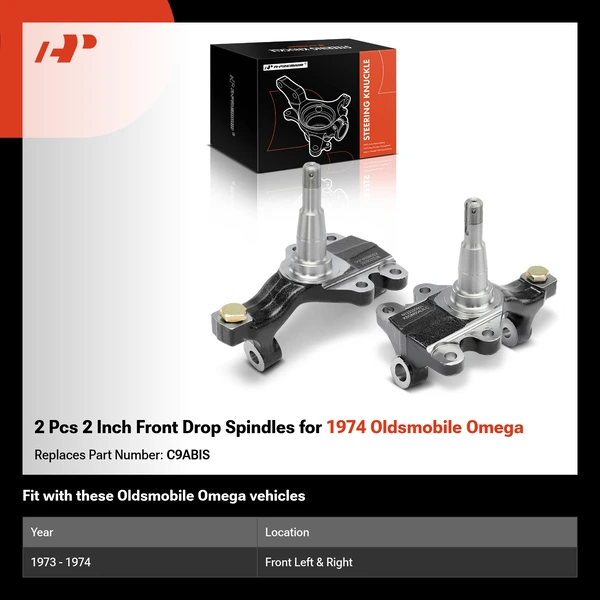 2 Pcs 2 Inch Front Drop Spindles for 1974 Oldsmobile Omega