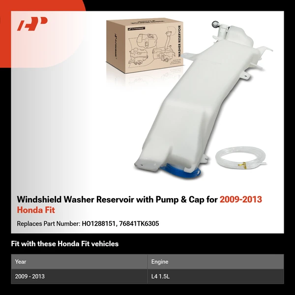 Windshield Washer Reservoir with Pump & Cap for 2009-2013 Honda Fit