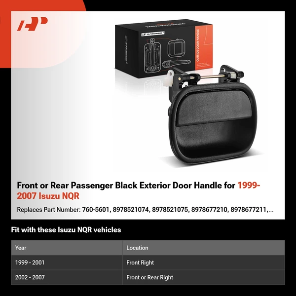 Front or Rear Passenger Black Exterior Door Handle for 1999-2007 Isuzu NQR