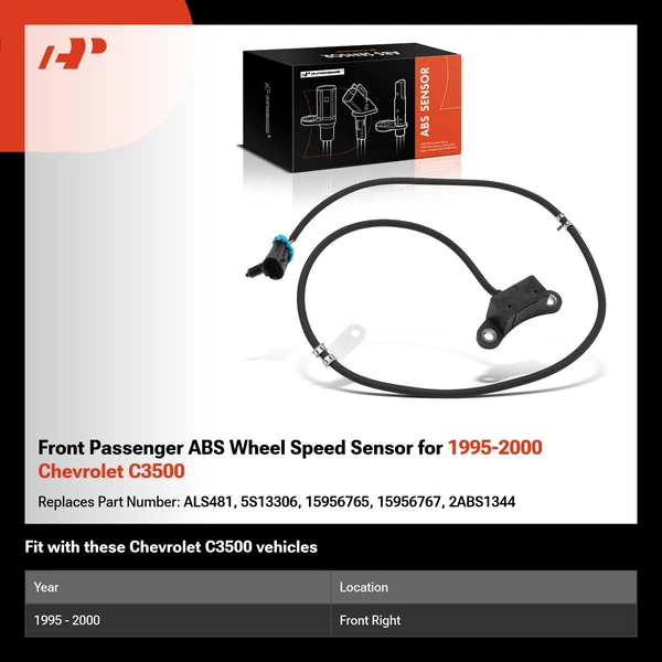 Front Passenger ABS Wheel Speed Sensor for 1995-2000 Chevrolet C3500