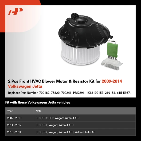 2 Pcs Front HVAC Blower Motor & Resistor Kit for 2009-2014 Volkswagen Jetta