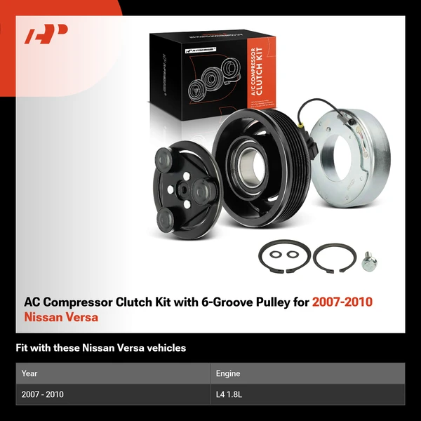 AC Compressor Clutch Kit with 6-Groove Pulley for 2007-2010 Nissan Versa
