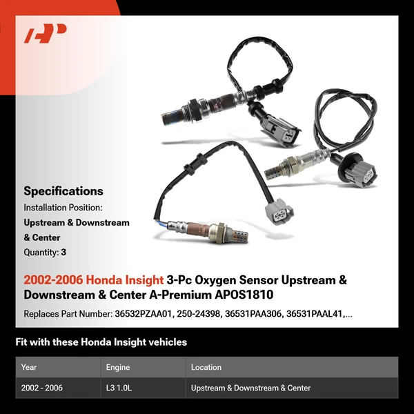 2002-2006 Honda Insight 3-Pc Oxygen Sensor Upstream & Downstream & Center A-Premium APOS1810