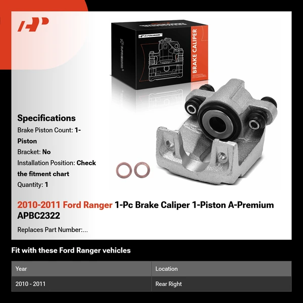 2010-2011 Ford Ranger 1-Pc Brake Caliper 1-Piston A-Premium APBC2322