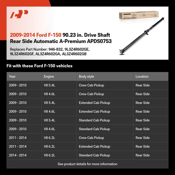 2009-2014 Ford F-150 90.23 in. Drive Shaft Rear Side Automatic A-Premium APDS0753