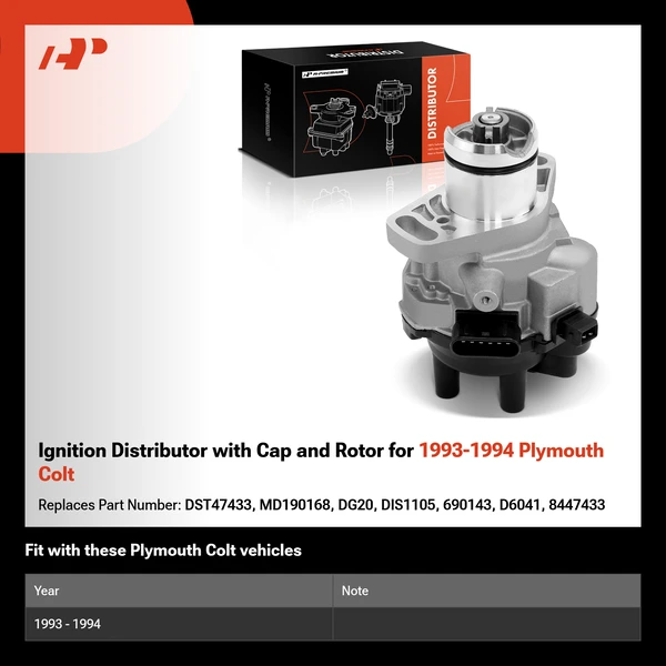 Ignition Distributor with Cap and Rotor for 1993-1994 Plymouth Colt