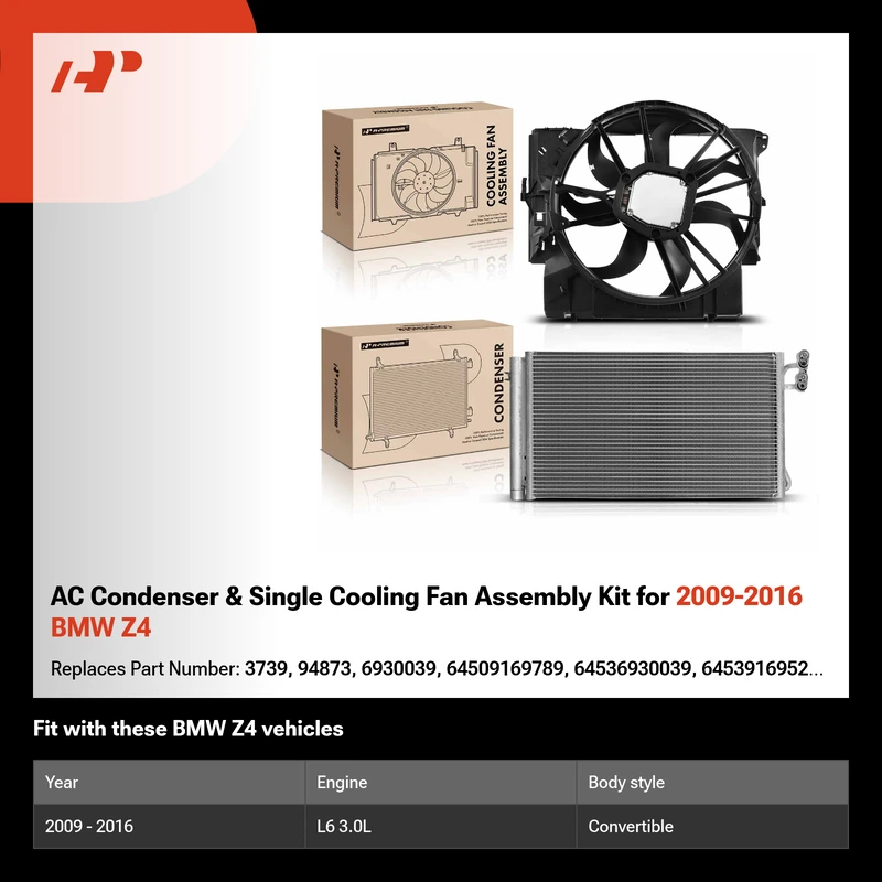 AC Condenser & Single Cooling Fan Assembly Kit for 2009-2016 BMW Z4