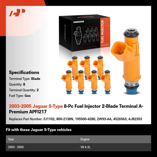 2003-2005 Jaguar S-Type 8-Pc Fuel Injector 2-Blade Terminal A-Premium APFI217