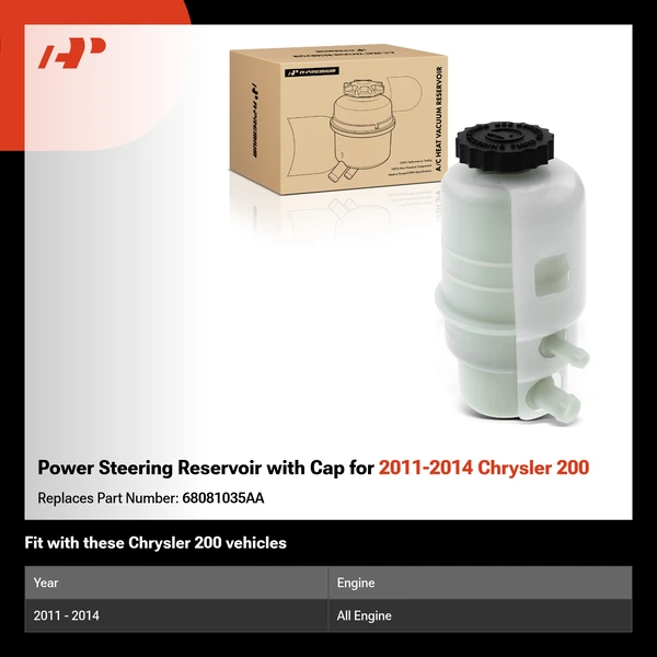 Power Steering Reservoir with Cap for 2011-2014 Chrysler 200