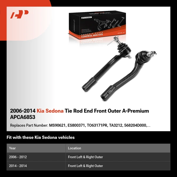 2006-2014 Kia Sedona Tie Rod End Front Outer A-Premium APCA6853