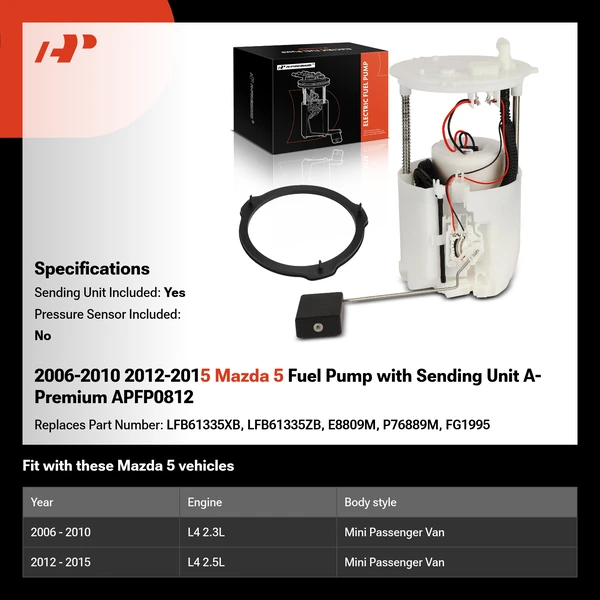 2006-2010 2012-2015 Mazda 5 Fuel Pump with Sending Unit A-Premium APFP0812