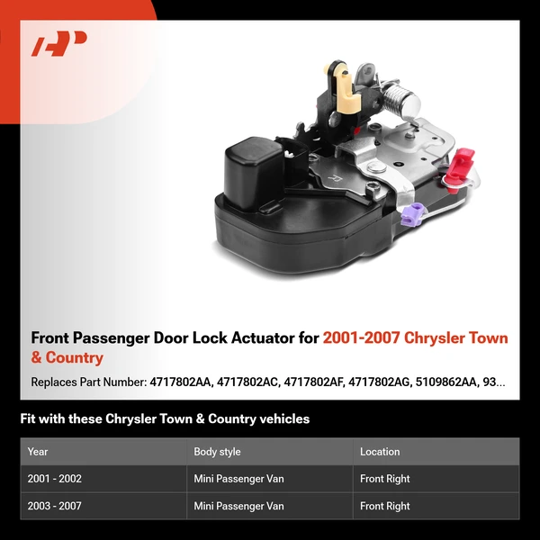 Front Passenger Door Lock Actuator for 2001-2007 Chrysler Town & Country