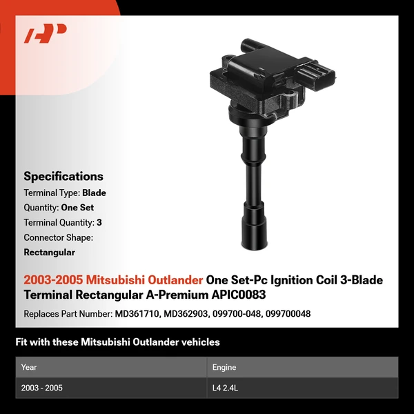 2003-2005 Mitsubishi Outlander One Set-Pc Ignition Coil 3-Blade Terminal Rectangular A-Premium APIC0083