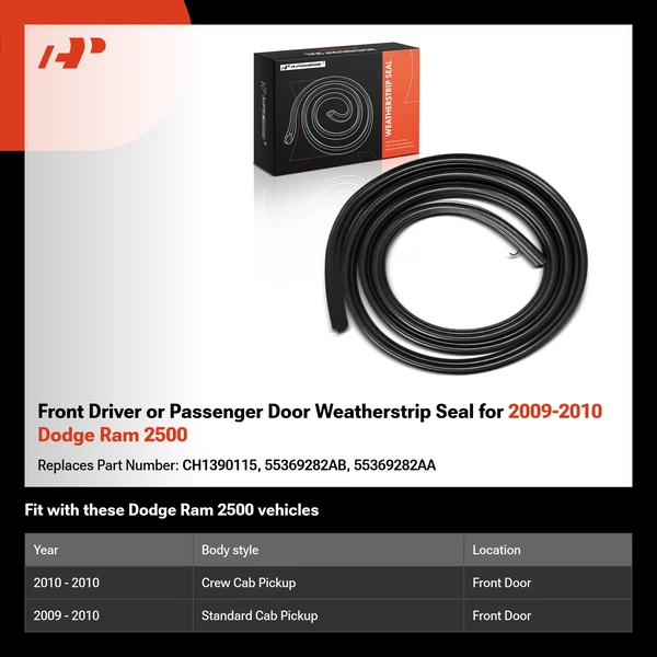 Front Driver or Passenger Door Weatherstrip Seal for 2009-2010 Dodge Ram 2500