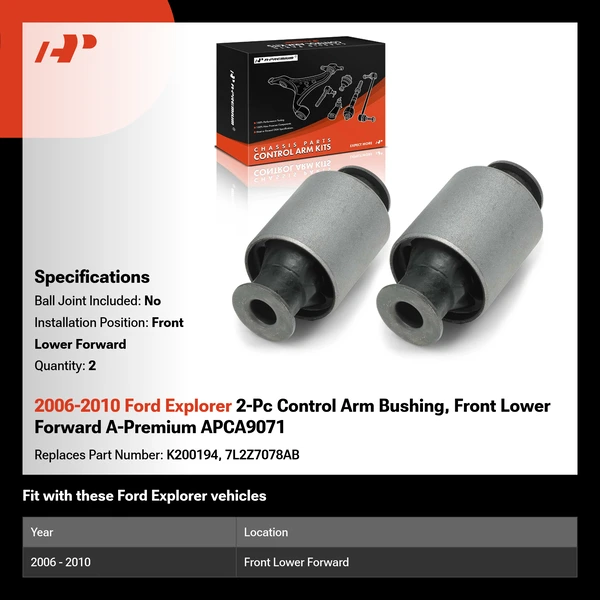 2006-2010 Ford Explorer 2-Pc Control Arm Bushing, Front Lower Forward A-Premium APCA9071