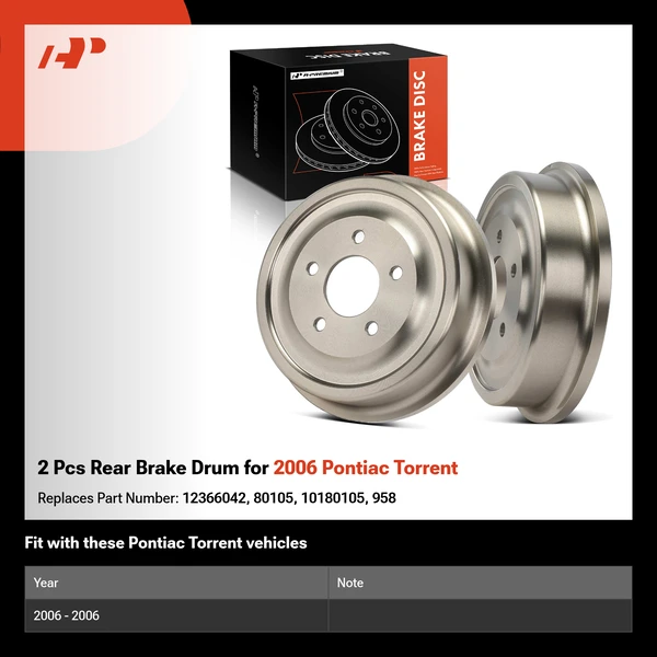 2 Pcs Rear Brake Drum for 2006 Pontiac Torrent