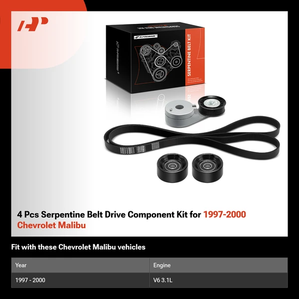 4 Pcs Serpentine Belt Drive Component Kit for 1997-2000 Chevrolet Malibu