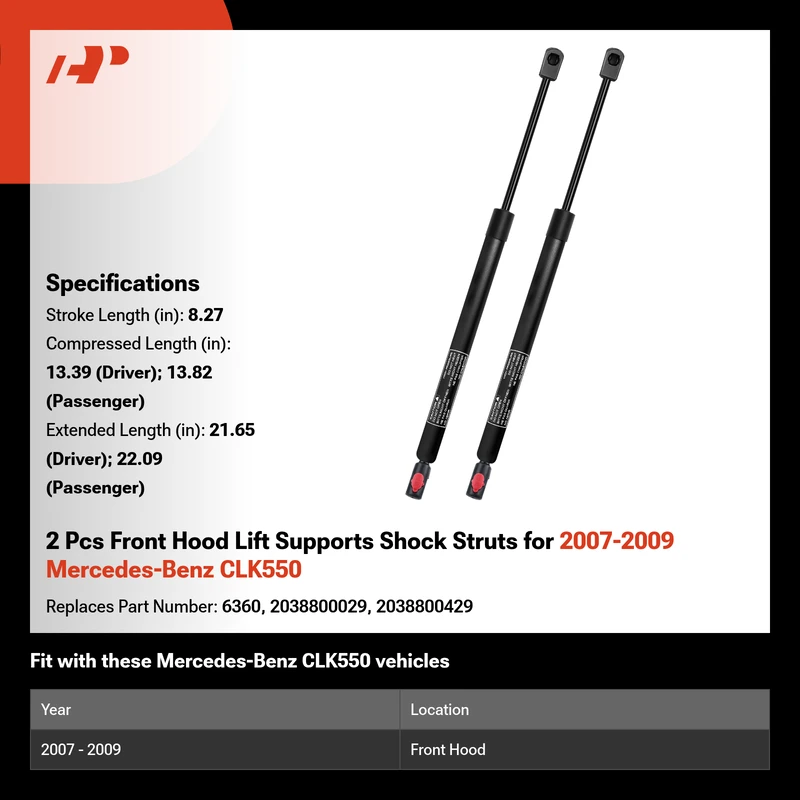 2 Pcs Front Hood Lift Supports Shock Struts for 2007-2009 Mercedes-Benz CLK550