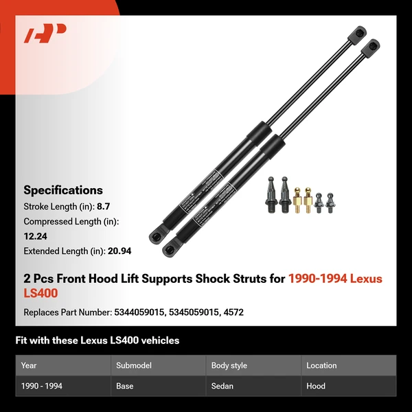 2 Pcs Front Hood Lift Supports Shock Struts for 1990-1994 Lexus LS400