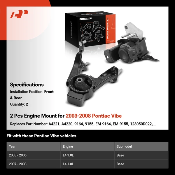 2 Pcs Engine Mount for 2003-2008 Pontiac Vibe